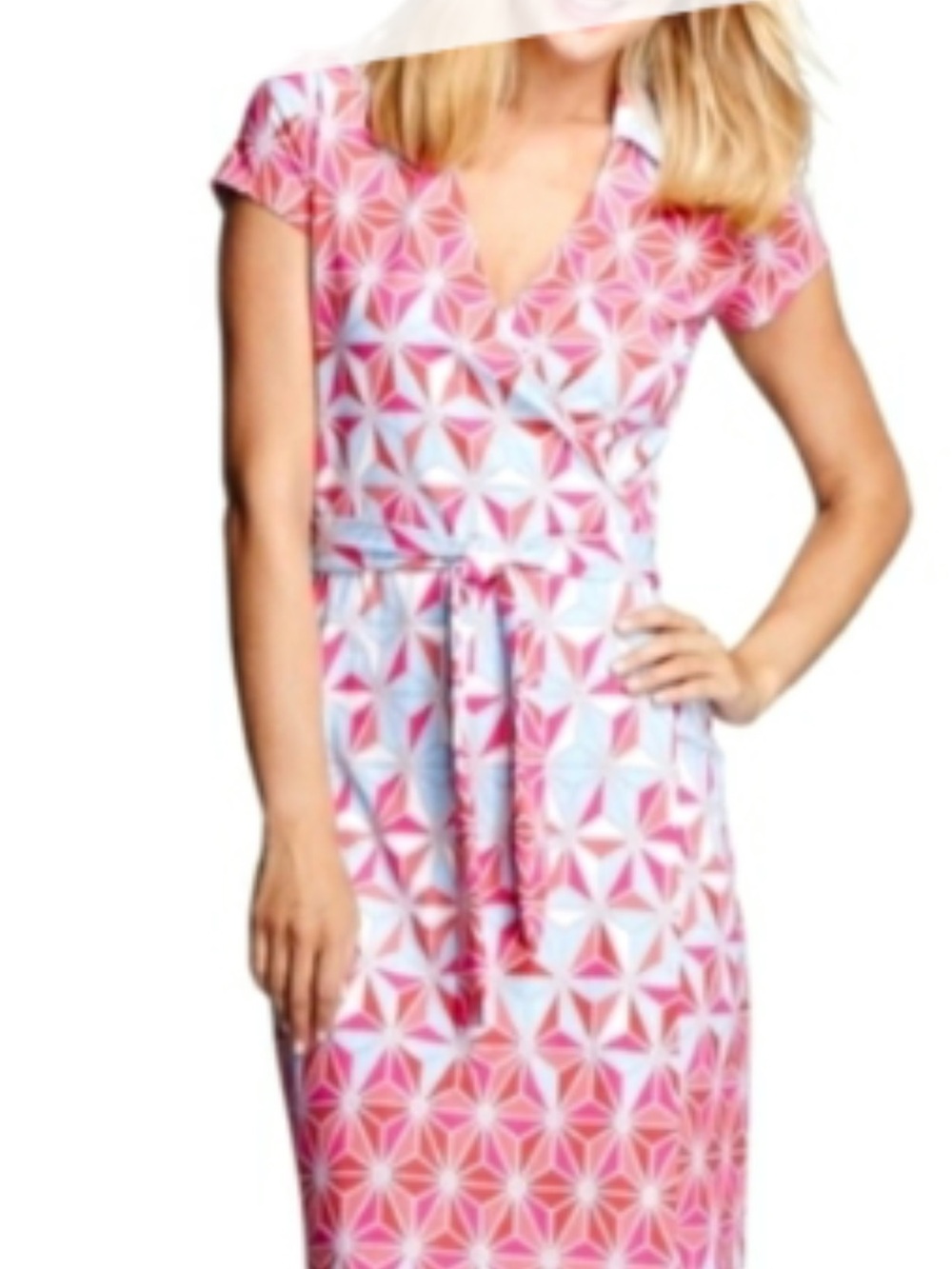 J. McLaughlin Pink Geometric Wrap Midi Dress